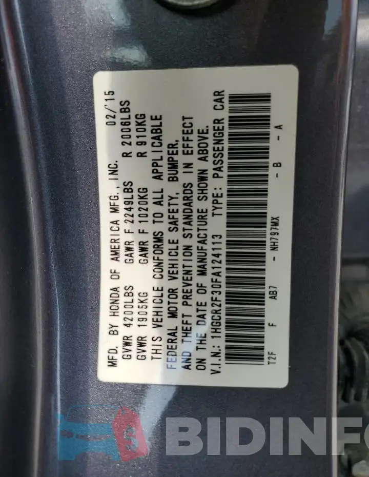 1HGCR2F30FA124113 Photo# 12