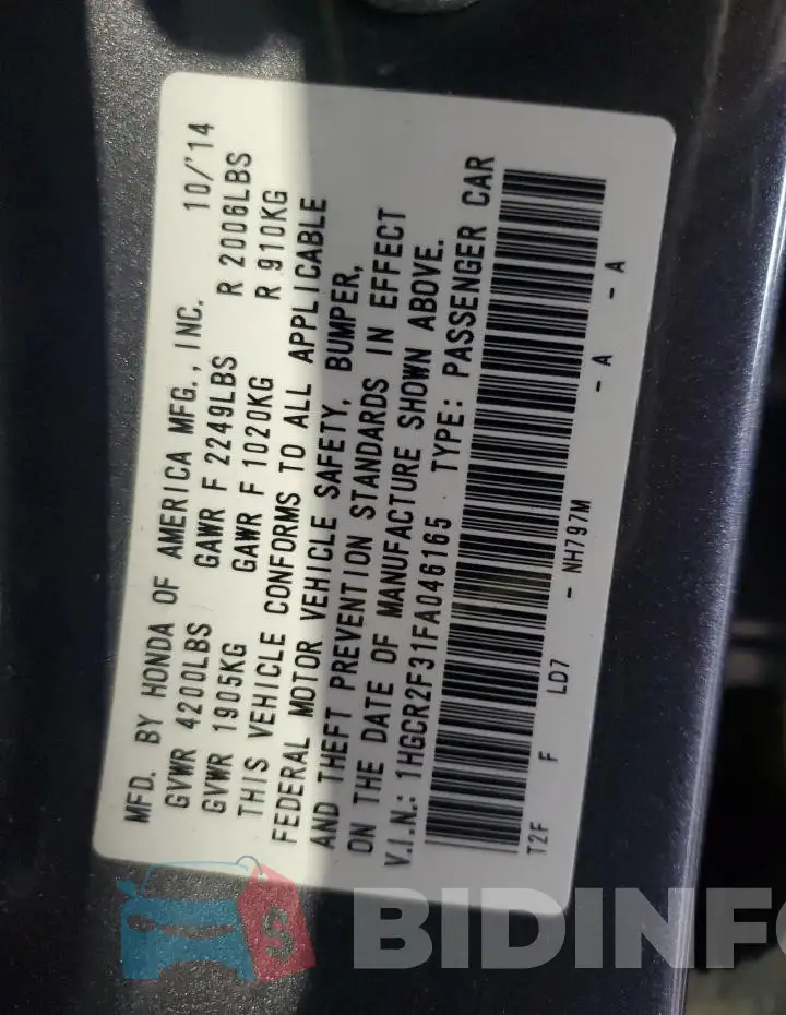 1HGCR2F31FA046165 Photo# 13