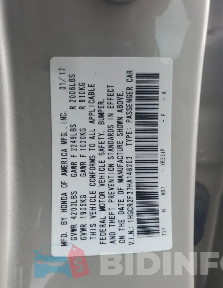 1HGCR2F37HA148203 Photo# 12