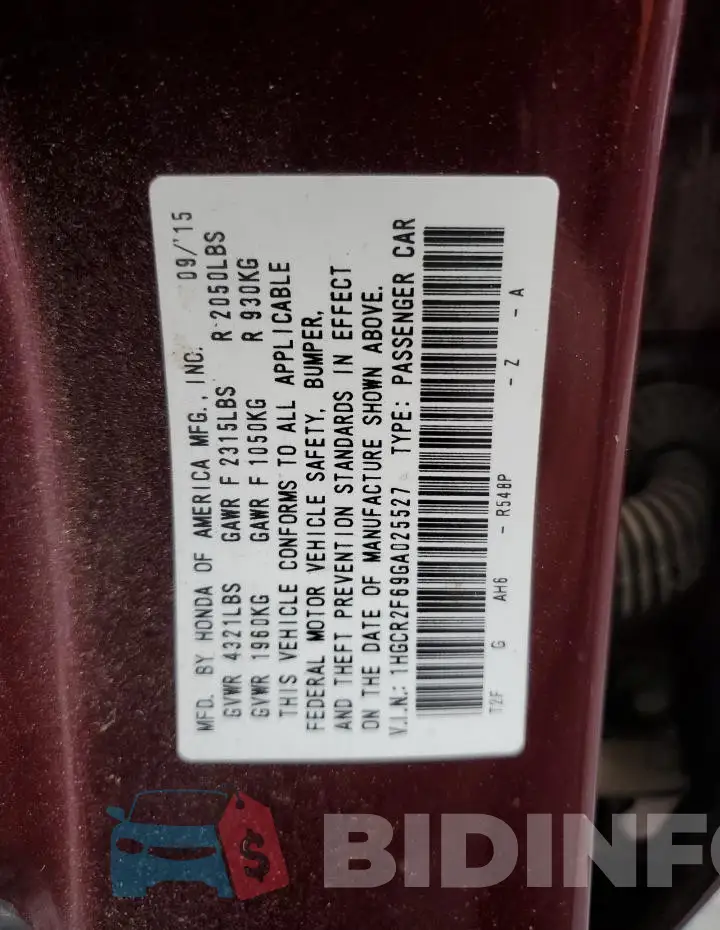 1HGCR2F69GA025527 Photo# 12