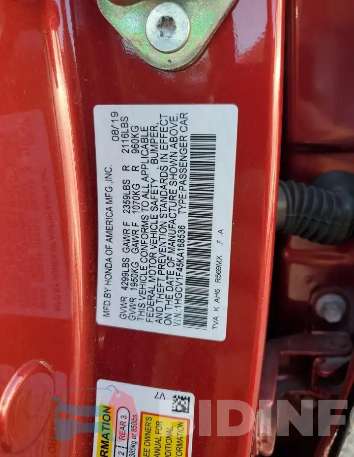 1HGCV1F45KA168536 Photo# 12