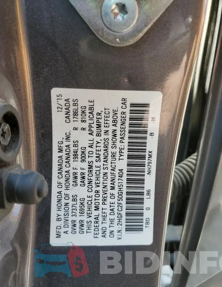 2HGFC2F50GH517404 Photo# 12