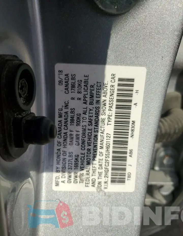 2HGFC2F55JH601127 Photo# 12