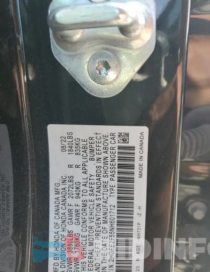 2HGFE2F55NH601712 Photo# 12