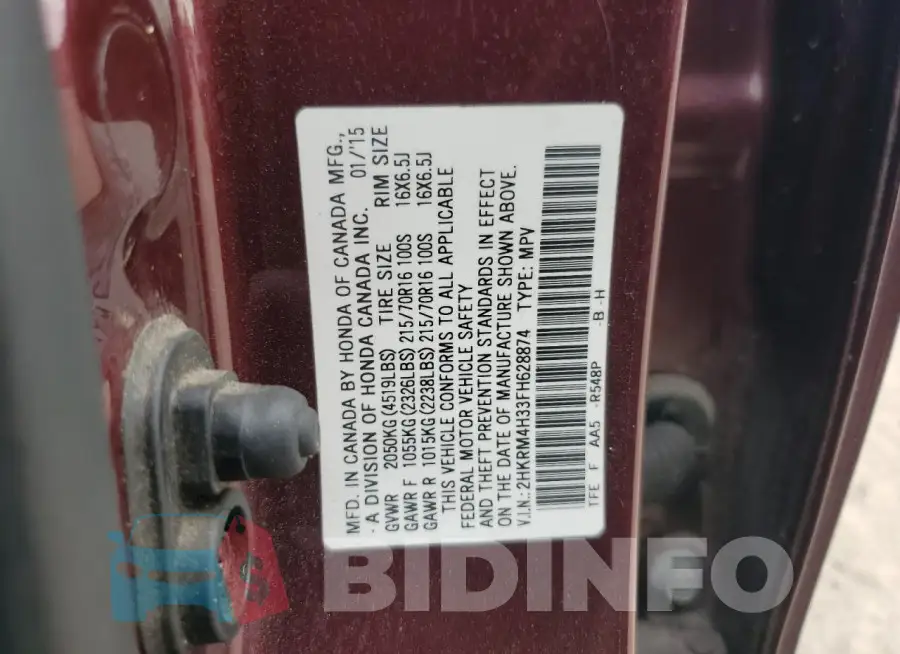 2HKRM4H33FH628874 Photo# 13