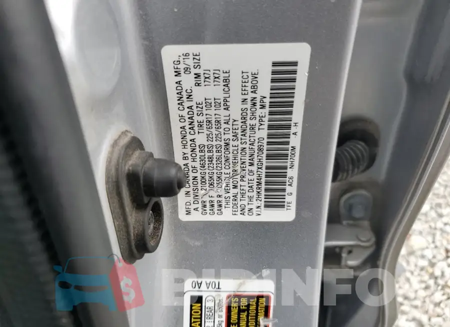 2HKRM4H7XGH708970 Photo# 13