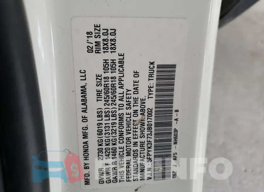 5FPYK3F73JB017002 Photo# 12