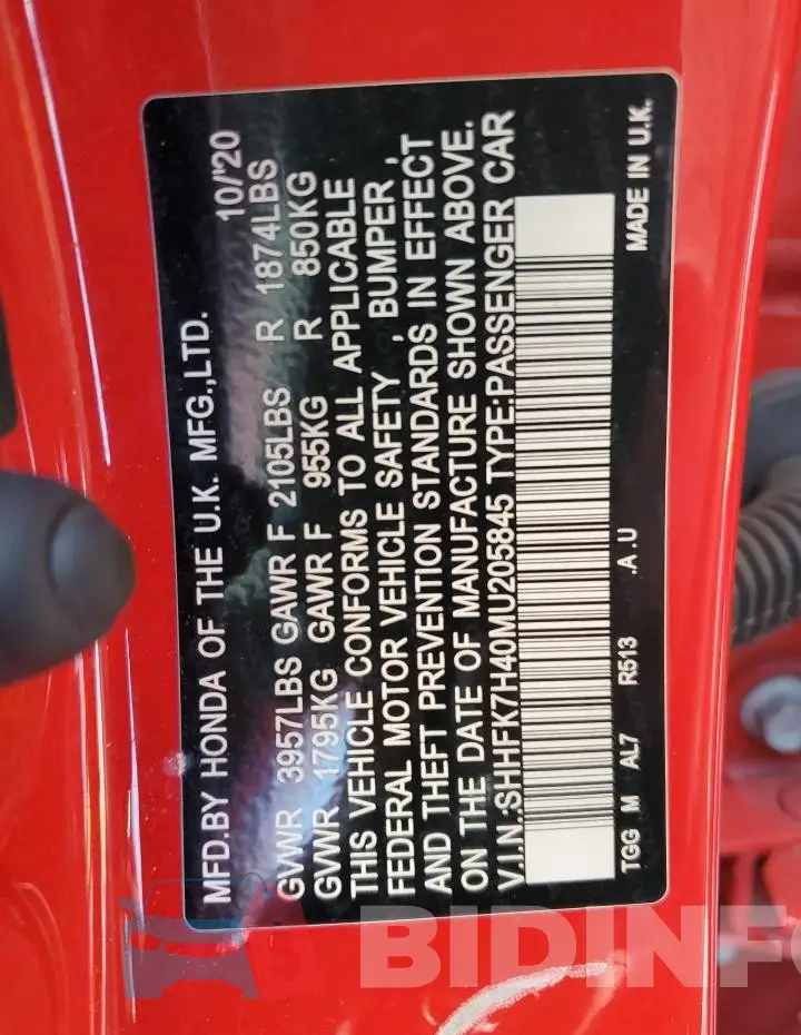SHHFK7H40MU205845 Photo# 12