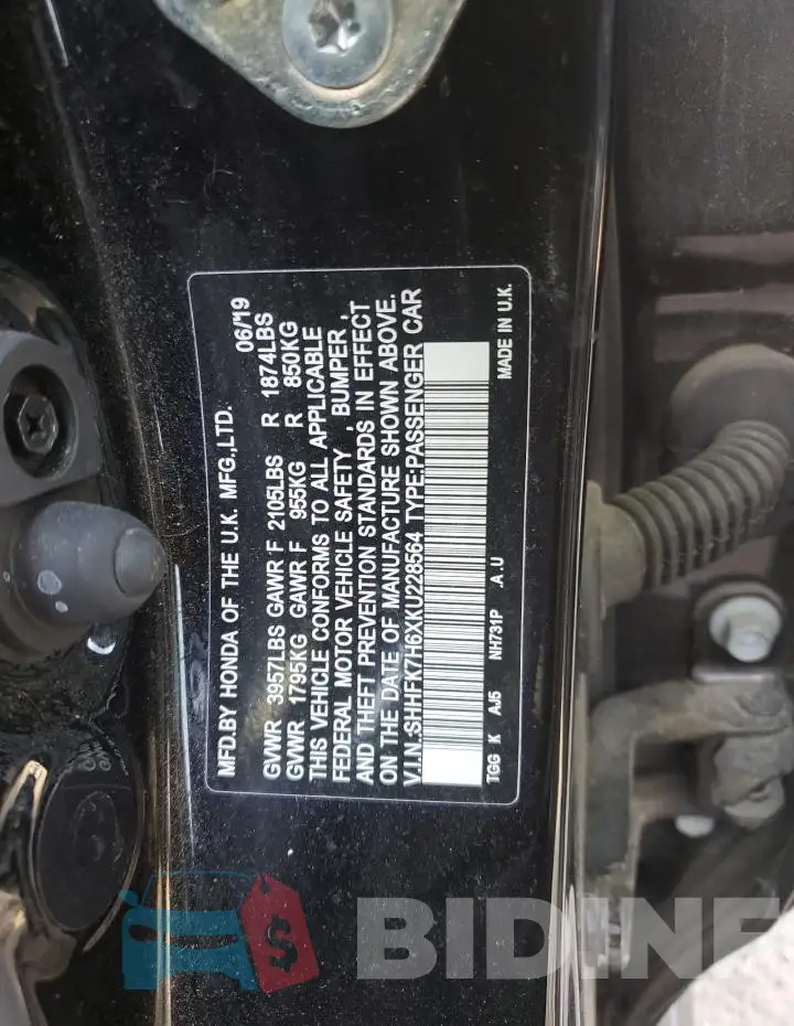 SHHFK7H6XKU228564 Photo# 13