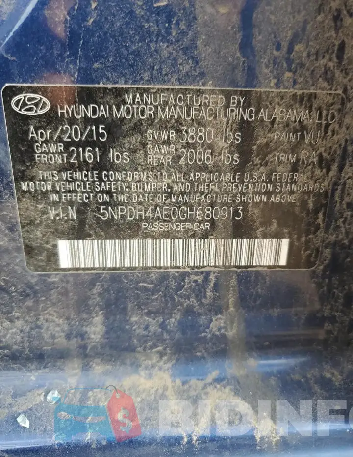 5NPDH4AE0GH680913 Photo# 12