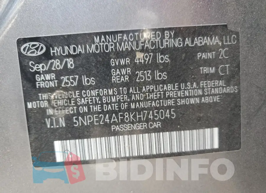 5NPE24AF8KH745045 Photo# 12