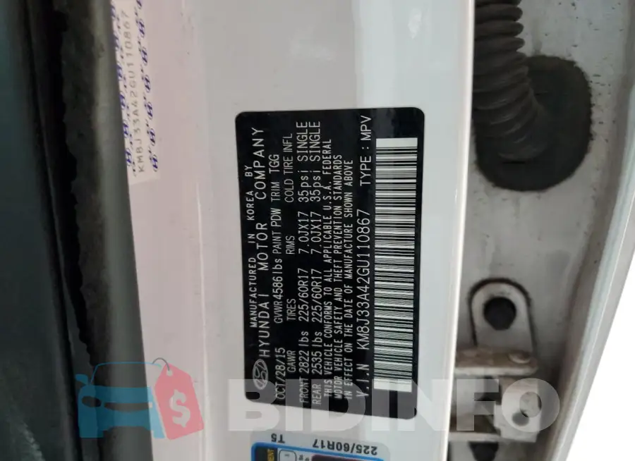 KM8J33A42GU110867 Photo# 14