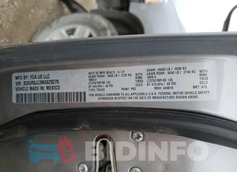 3C6UR5JL3MG628270 Photo# 12