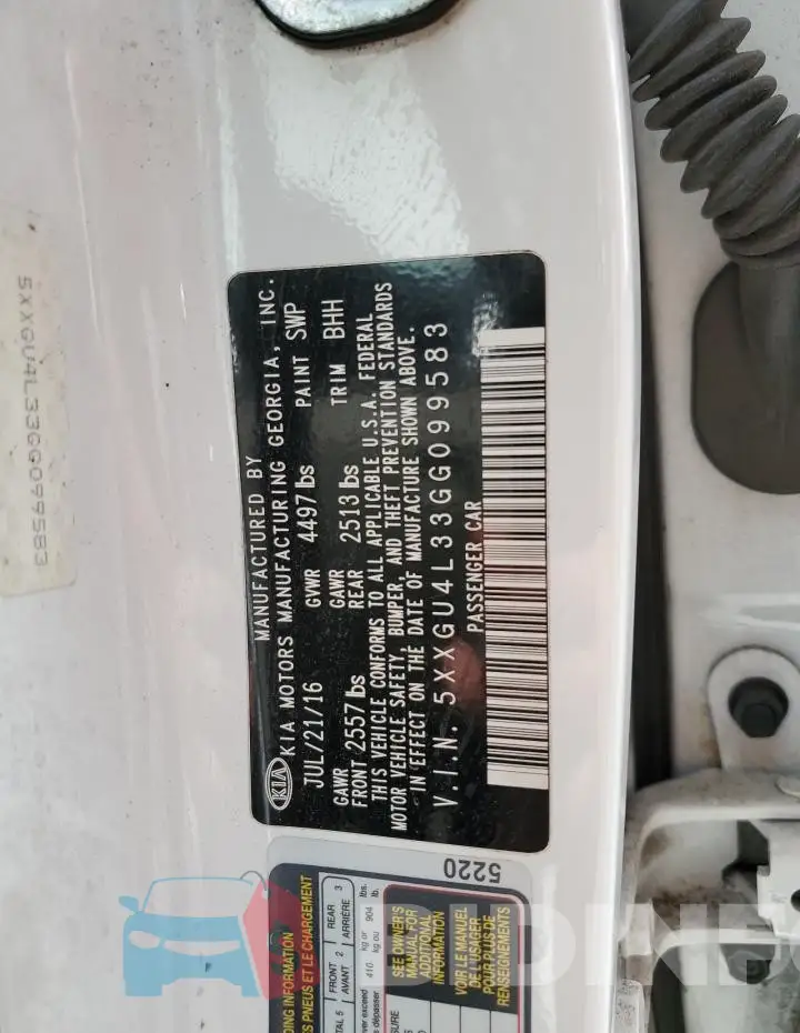 5XXGU4L33GG099583 Photo# 12
