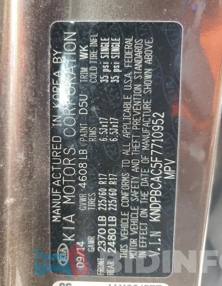 KNDPBCAC5F7710952 Photo# 14