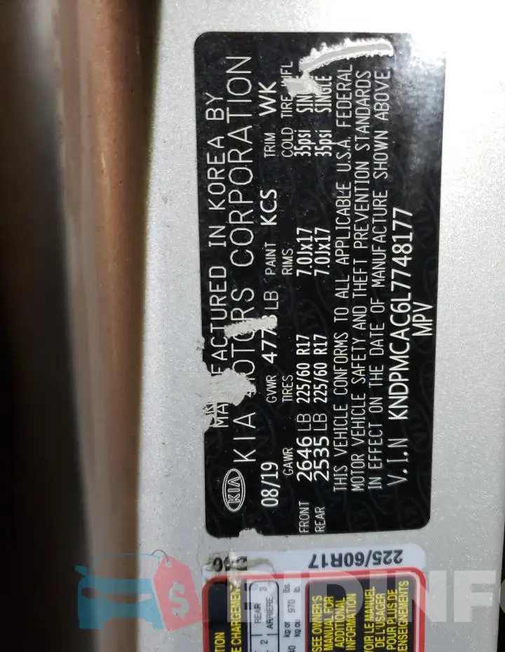 KNDPMCAC6L7748177 Photo# 13