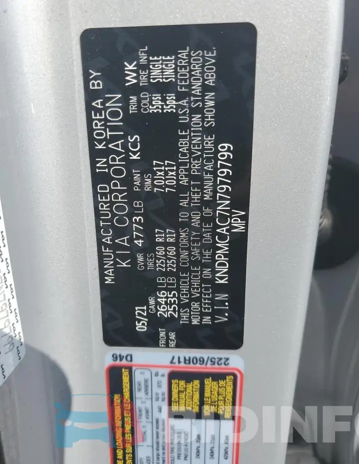 KNDPMCAC7N7979799 Photo# 13
