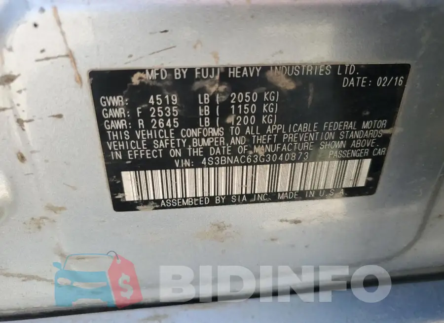 4S3BNAC63G3040873 Photo# 12