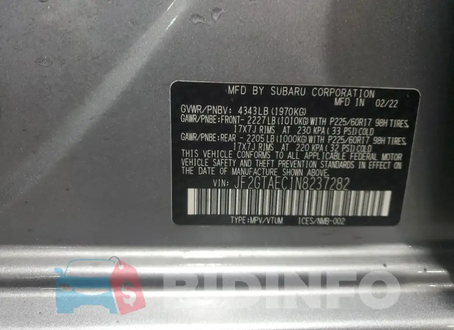 JF2GTAEC1N8237282 Photo# 13