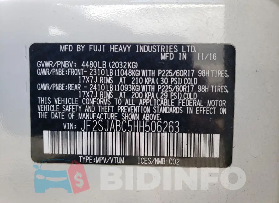 JF2SJABC5HH506263 Photo# 14