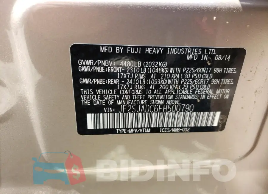 JF2SJADC6FH500790 Photo# 14