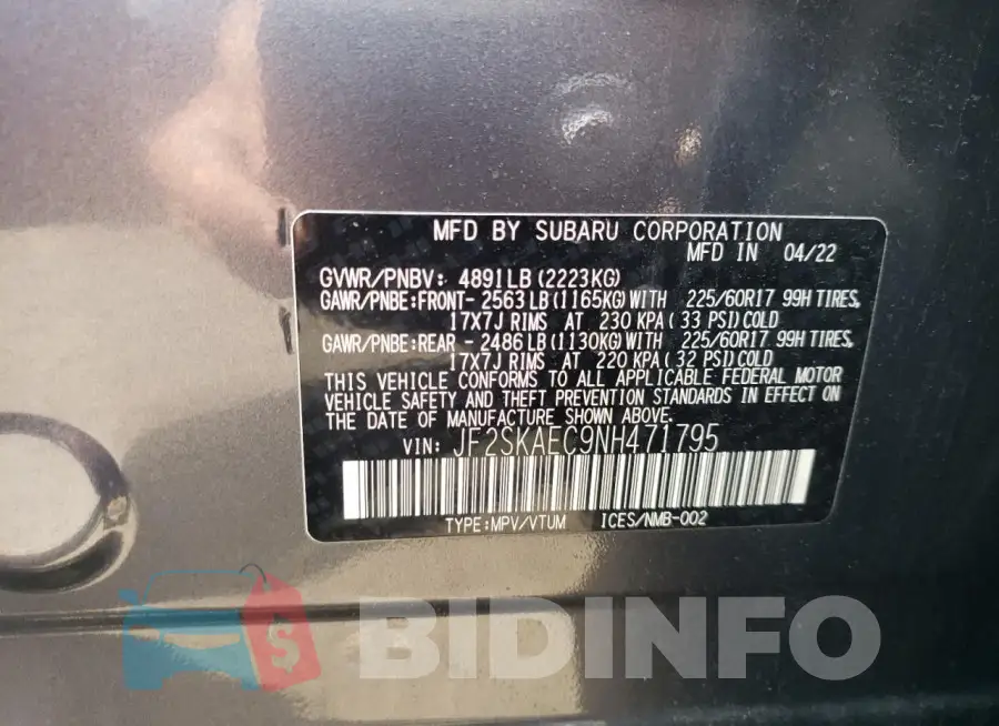 JF2SKAEC9NH471795 Photo# 13