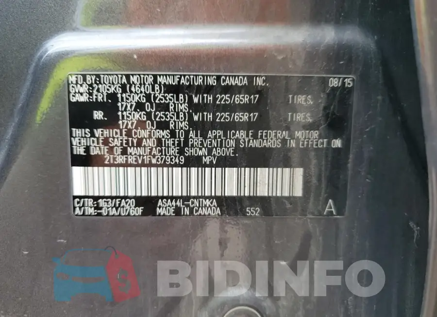 2T3RFREV1FW379349 Photo# 13