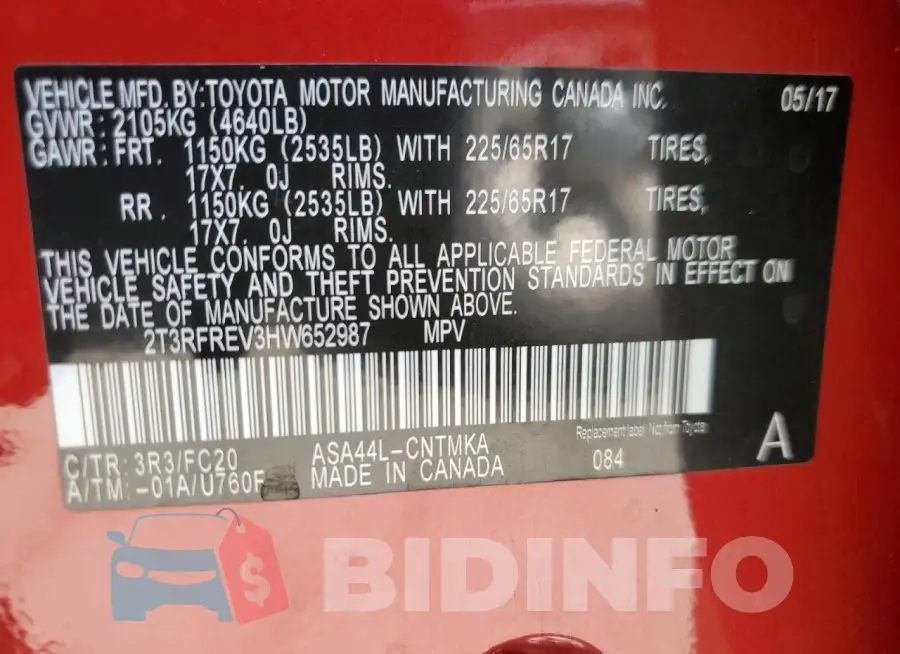 2T3RFREV3HW652987 Photo# 13