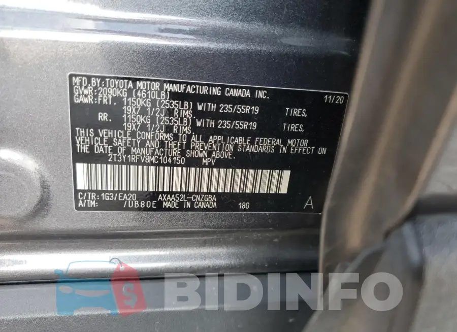 2T3Y1RFV8MC104150 Photo# 13