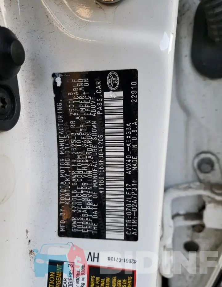 4T1BD1EB6FU040206 Photo# 12