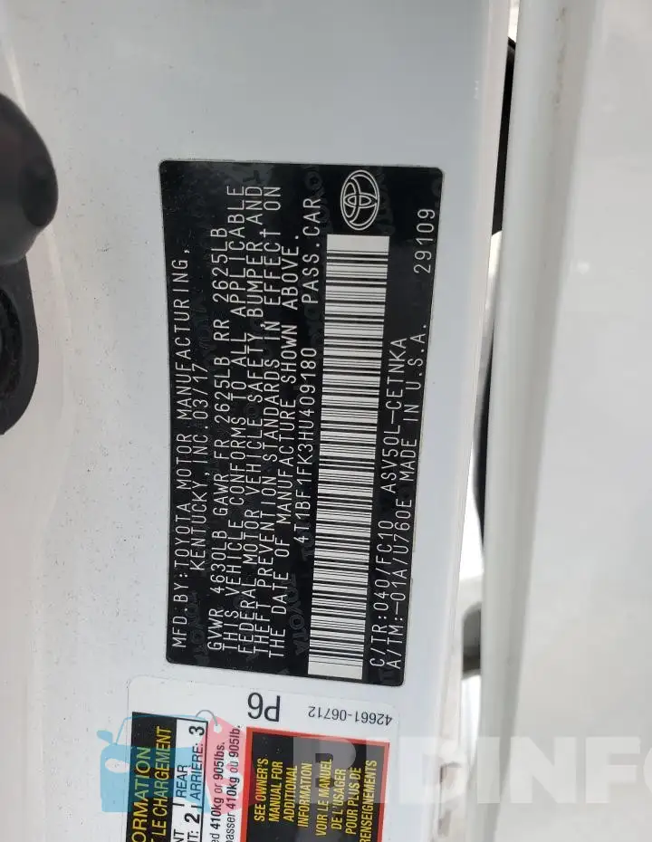 4T1BF1FK3HU409180 Photo# 13