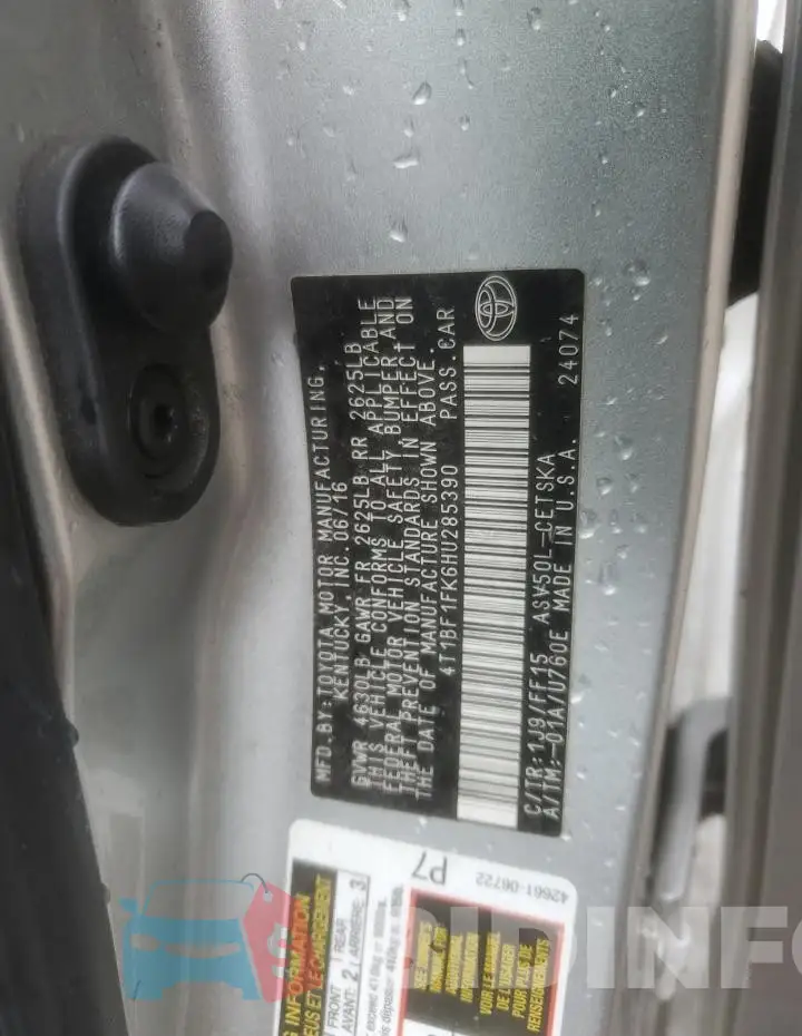 4T1BF1FK6HU285390 Photo# 12