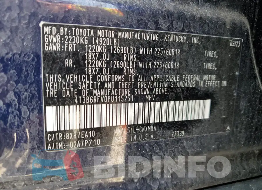 4T3B6RFV0PU115251 Photo# 13