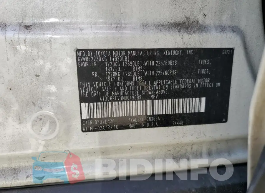 4T3D6RFV1MU049099 Photo# 13