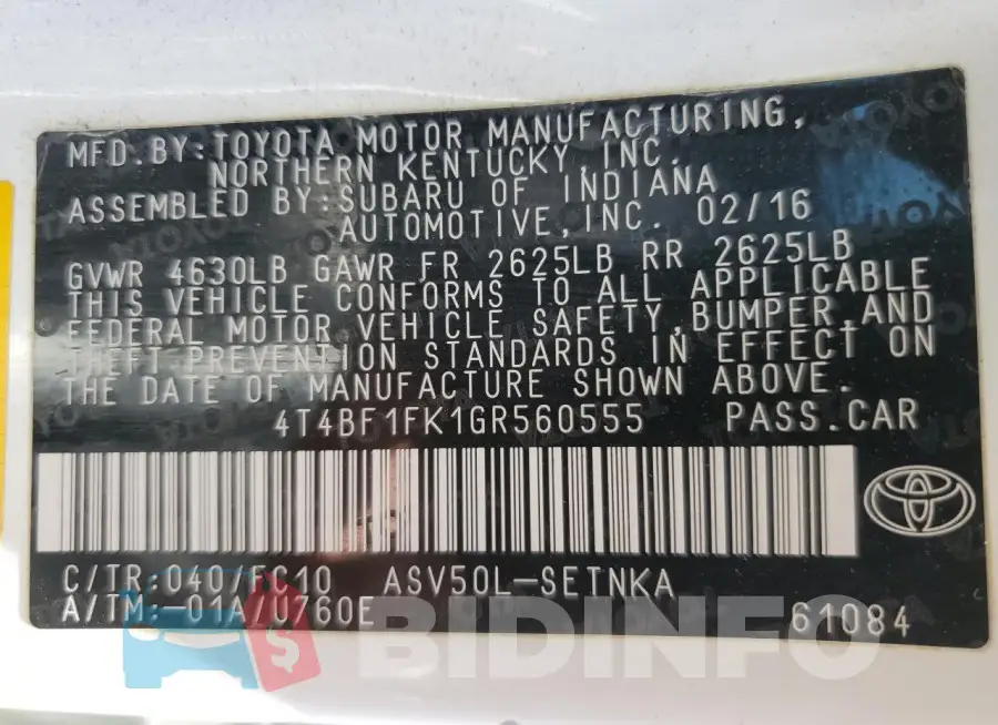 4T4BF1FK1GR560555 Photo# 13