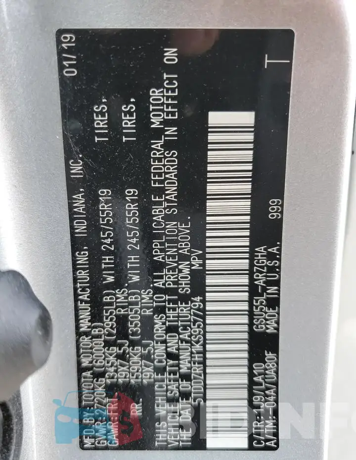 5TDDZRFH1KS957794 Photo# 13