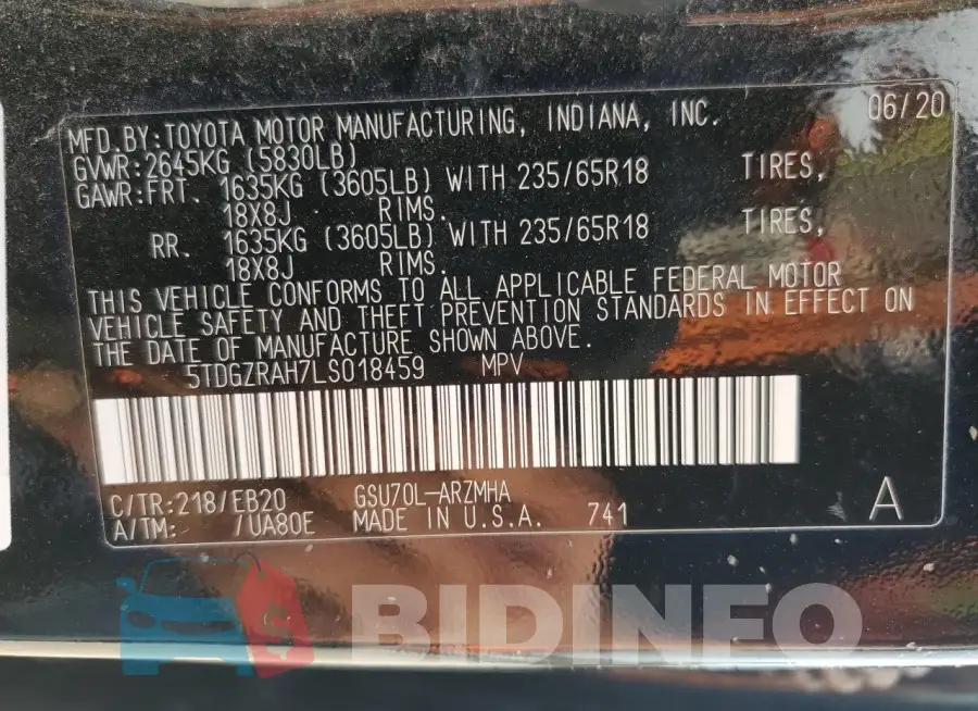 5TDGZRAH7LS018459 Photo# 13