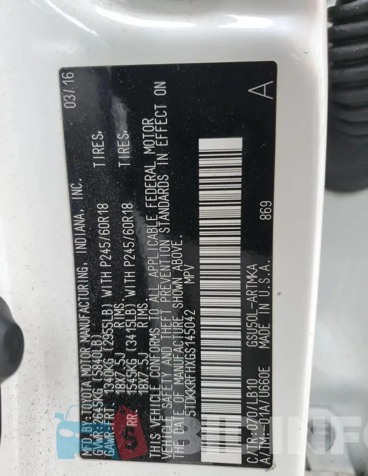 5TDKKRFHXGS145042 Photo# 13
