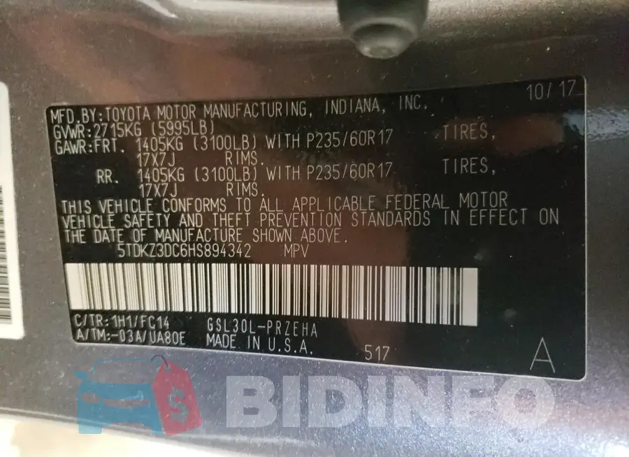 5TDKZ3DC6HS894342 Photo# 13
