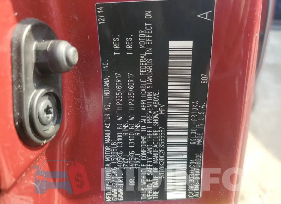 5TDYK3DC2FS565567 Photo# 14