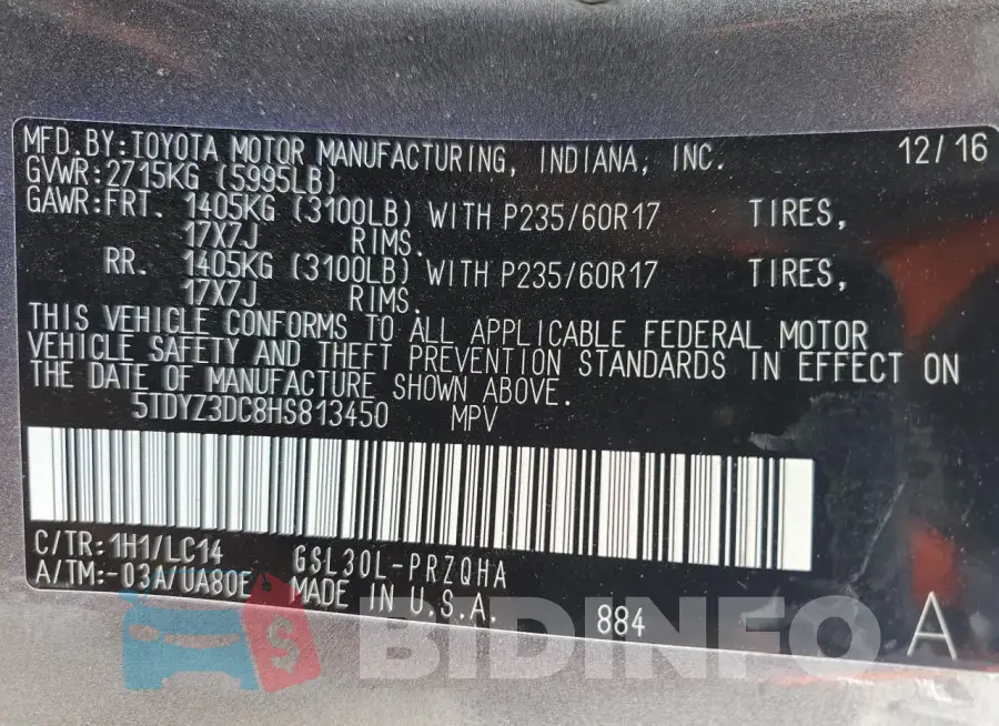 5TDYZ3DC8HS813450 Photo# 13
