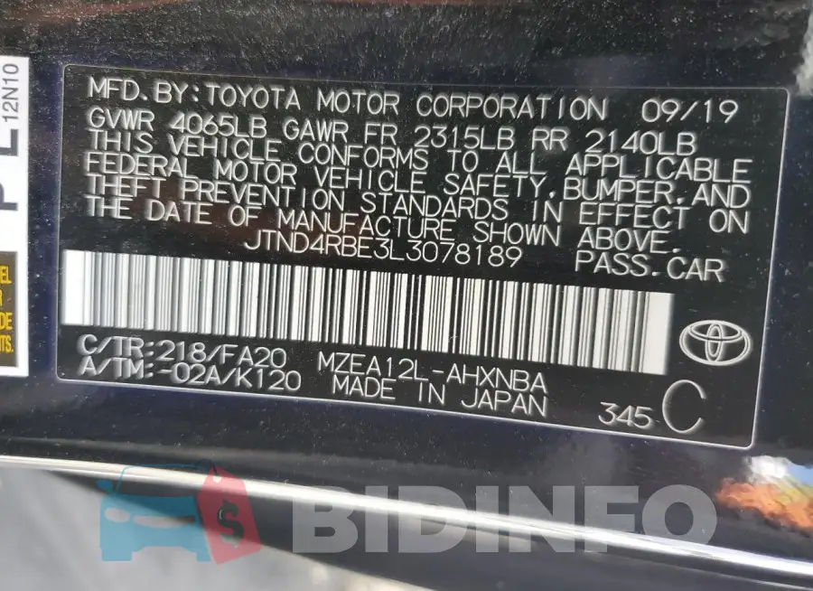 JTND4RBE3L3078189 Photo# 12