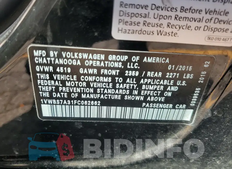 1VWBS7A31FC062662 Photo# 12