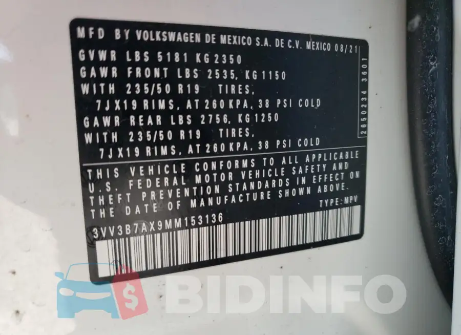 3VV3B7AX9MM153136 Photo# 13