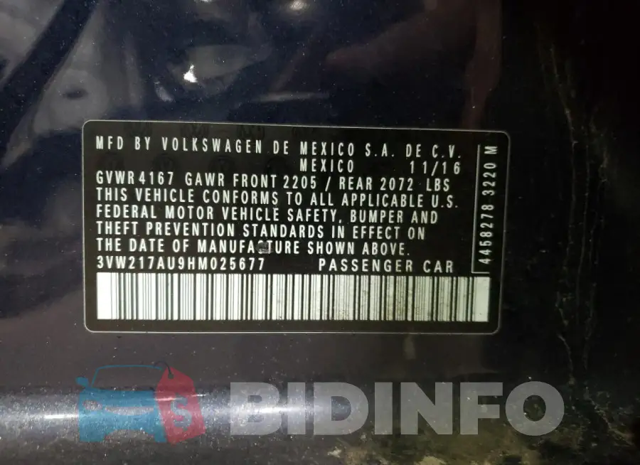 3VW217AU9HM025677 Photo# 12