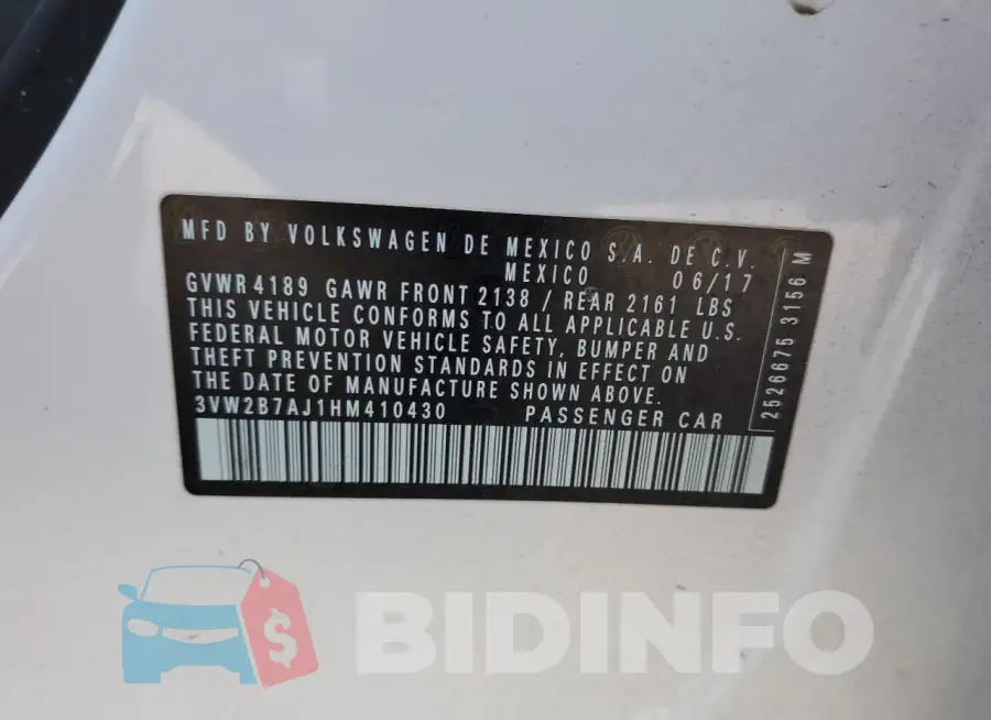 3VW2B7AJ1HM410430 Photo# 12