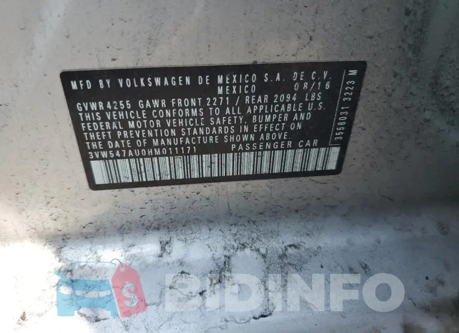 3VW547AU0HM011171 Photo# 12