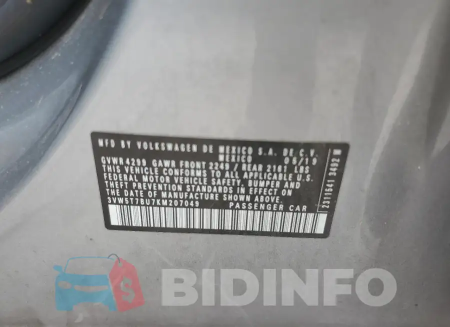 3VW5T7BU7KM207049 Photo# 12