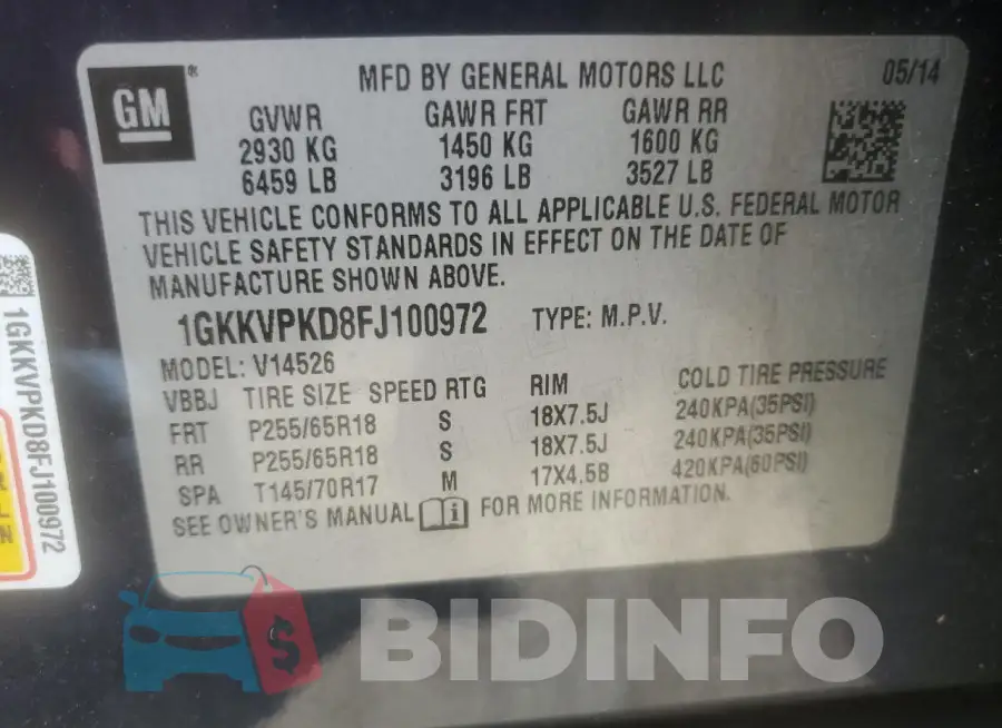 1GKKVPKD8FJ100972 Photo# 14