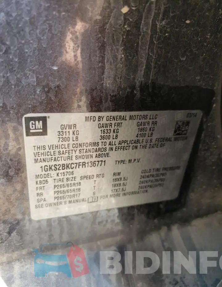 1GKS2BKC7FR136771 Photo# 13